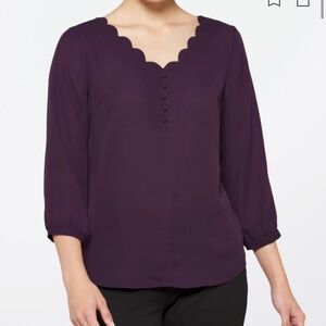 Devora Scallop Detail Mixed Material Blouse